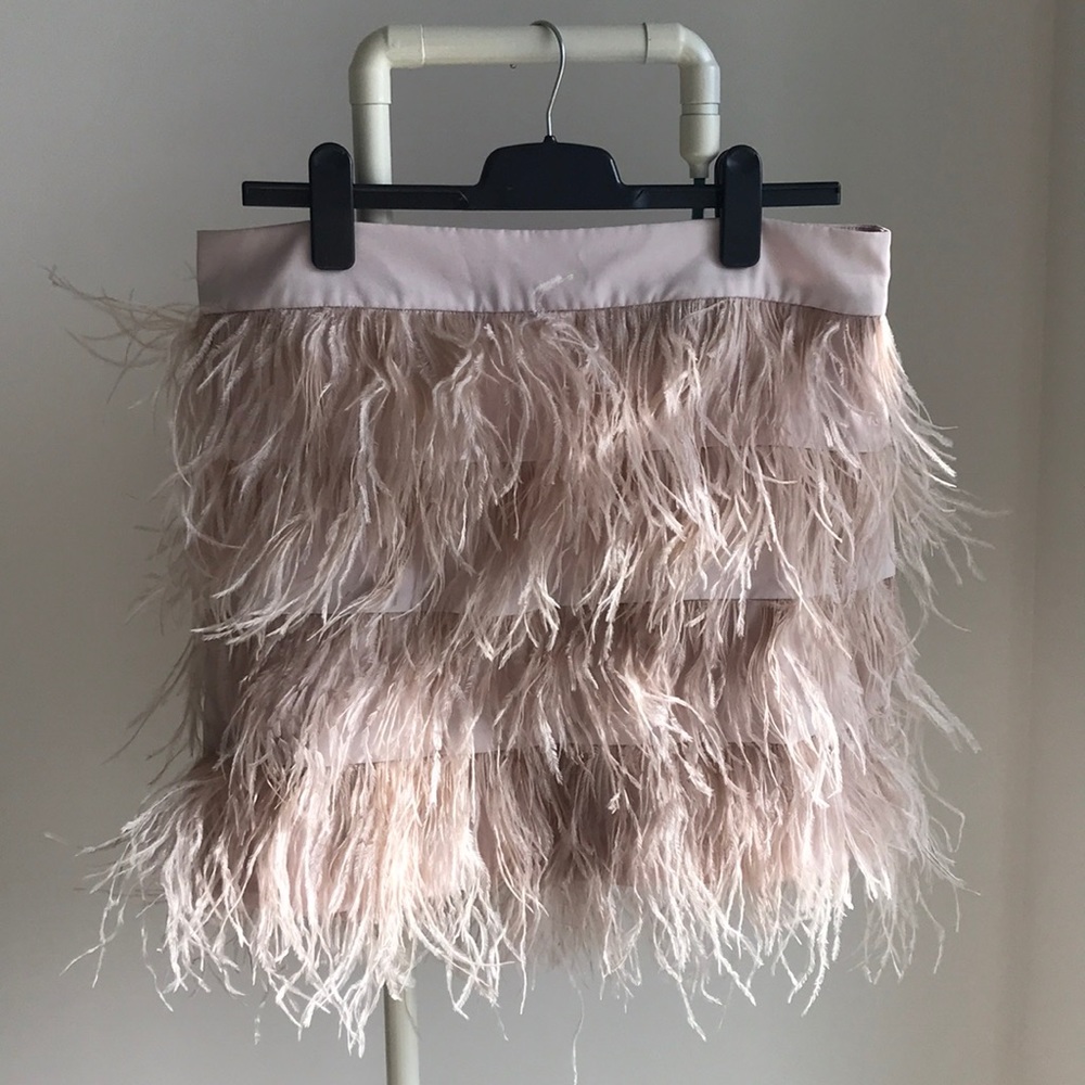 Club Monaco ostrich feather blush skirt